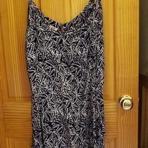 XL  100% Rayon Black with White floral / leaf pattern Sundress